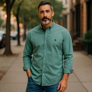 Ralph Lauren Blake Cotton Button Down Shirt Long Sleeve Green XL Preowned